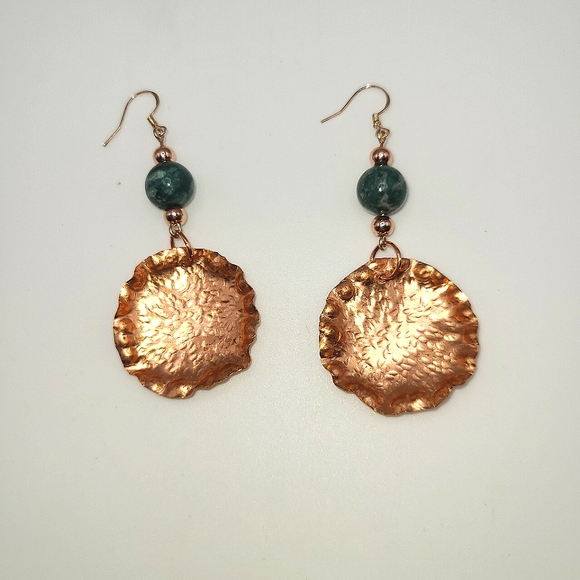 Artisan Hand Crafted Copper And Agate Earrings - Picture 3 of 6